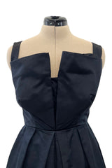 Prettiest 1950s Marshall Field Black Silk Cocktail Dress w Unusual Bodice Detailing