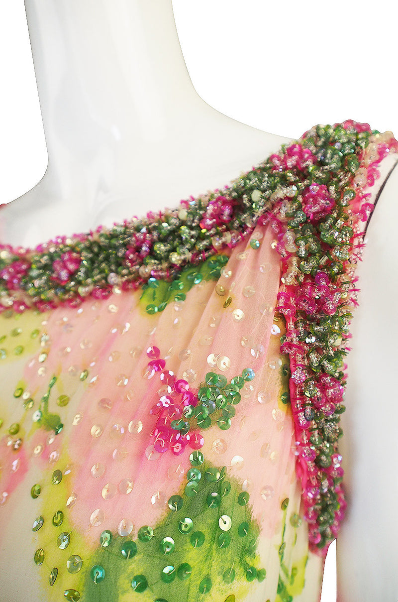 Extraordinary 1960s Sequin, Bead & Silk Chiffon Dress