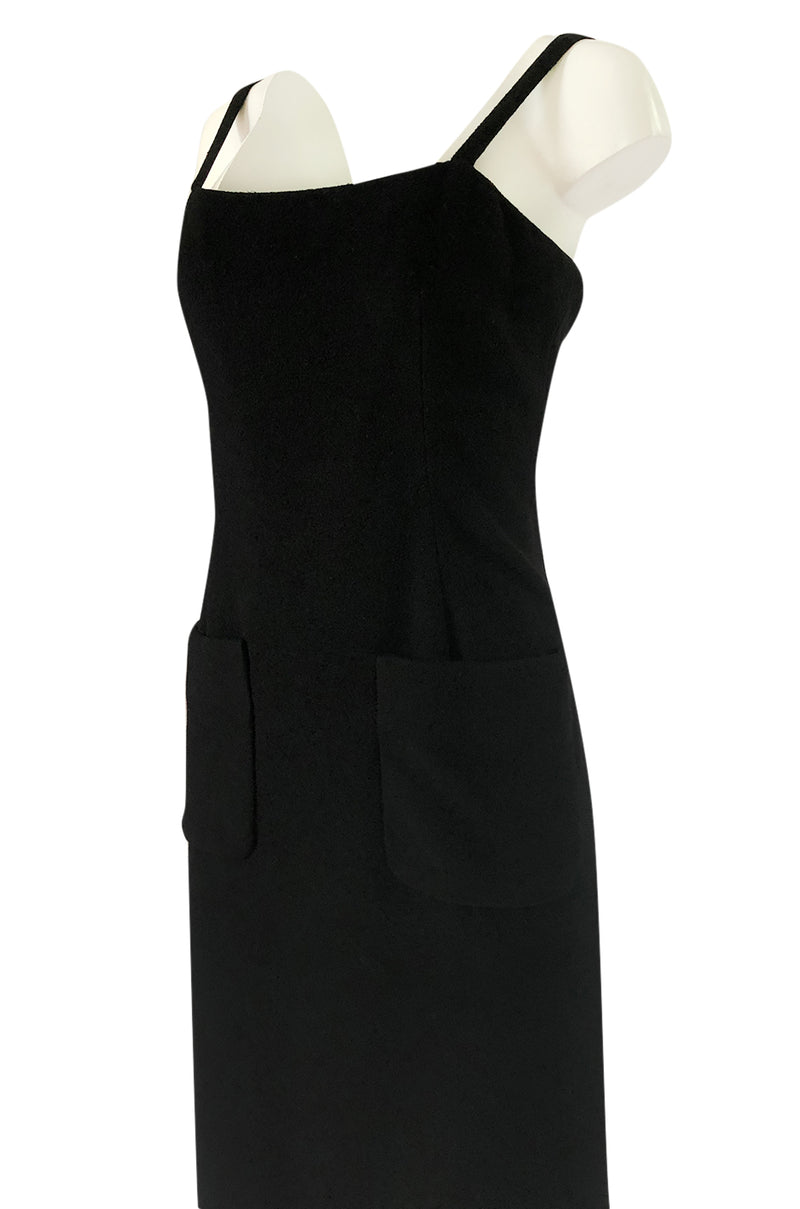 Extraordinary 1970s Bill Blass Black Cashmere Front Pocket Evening Dress