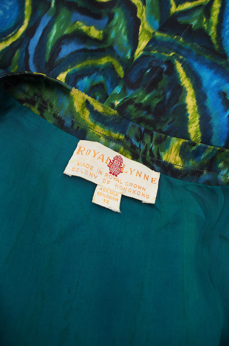 1960s Pretty Green & Blue Silk Shift Dress