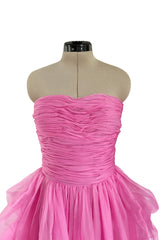 Stunning 2018 Ermanno Scervino Strapless Vibrant Pink Chiffon Dress w Bustle Skirting