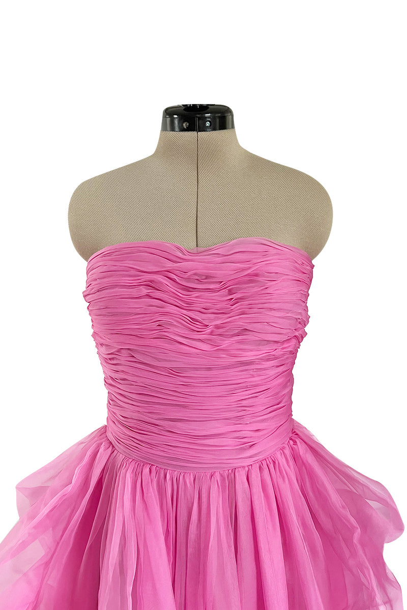 Stunning 2018 Ermanno Scervino Strapless Vibrant Pink Chiffon Dress w Bustle Skirting