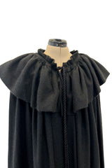 Fall 1977 Yves Saint Laurent Black Wool & Mohair Cape w Dramatic Collar