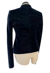 Runway Fall 2002 Yves Saint Laurent Blue Velvet Jacket w Long Sleeves & Tuxedo Collar