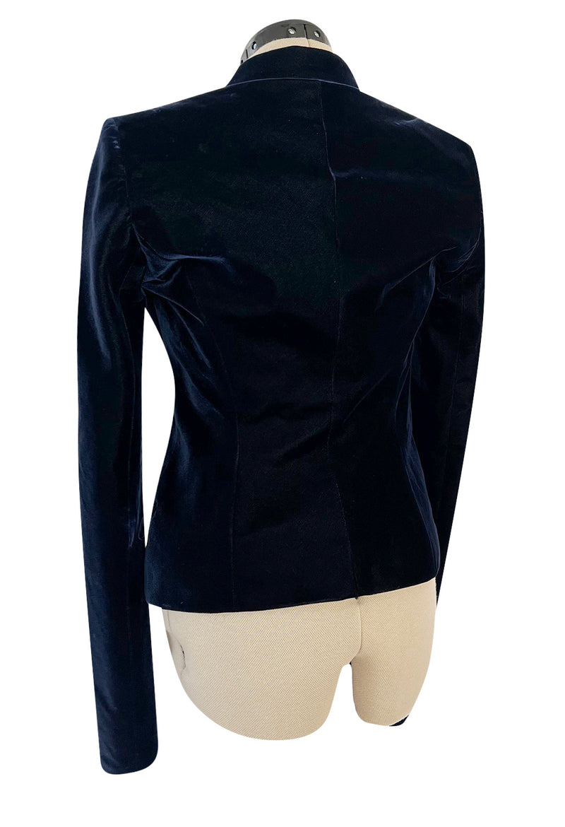 Runway Fall 2002 Yves Saint Laurent Blue Velvet Jacket w Long Sleeves & Tuxedo Collar