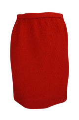 c1978-1985 Chanel Red Boucle Cropped Jacket & Skirt Suit