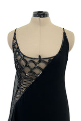 Spring 2000 Valentino Black Silk Dress w Shocking Sequin & Net Side Panel