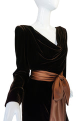 c1983 Hubert de Givenchy Haute Couture Velvet Dress w Silk Bow
