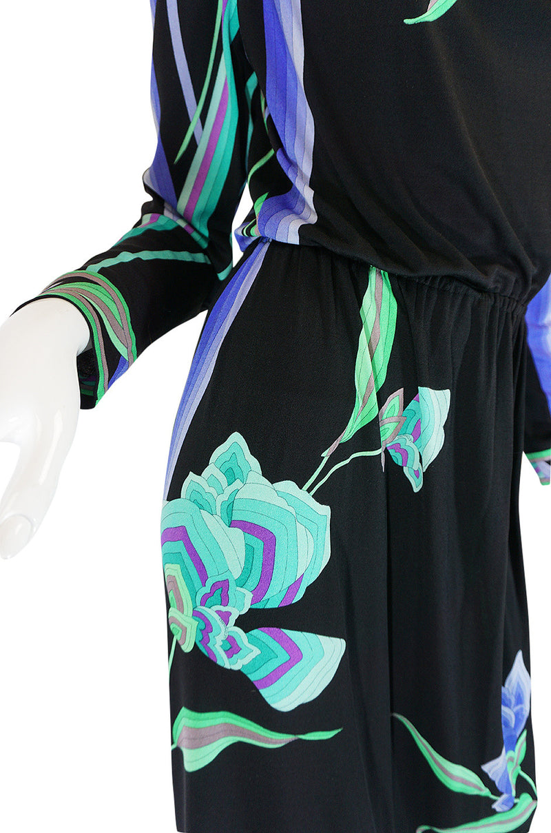 1970s Vivid Print Silk Jersey Print Leonard Maxi Dress