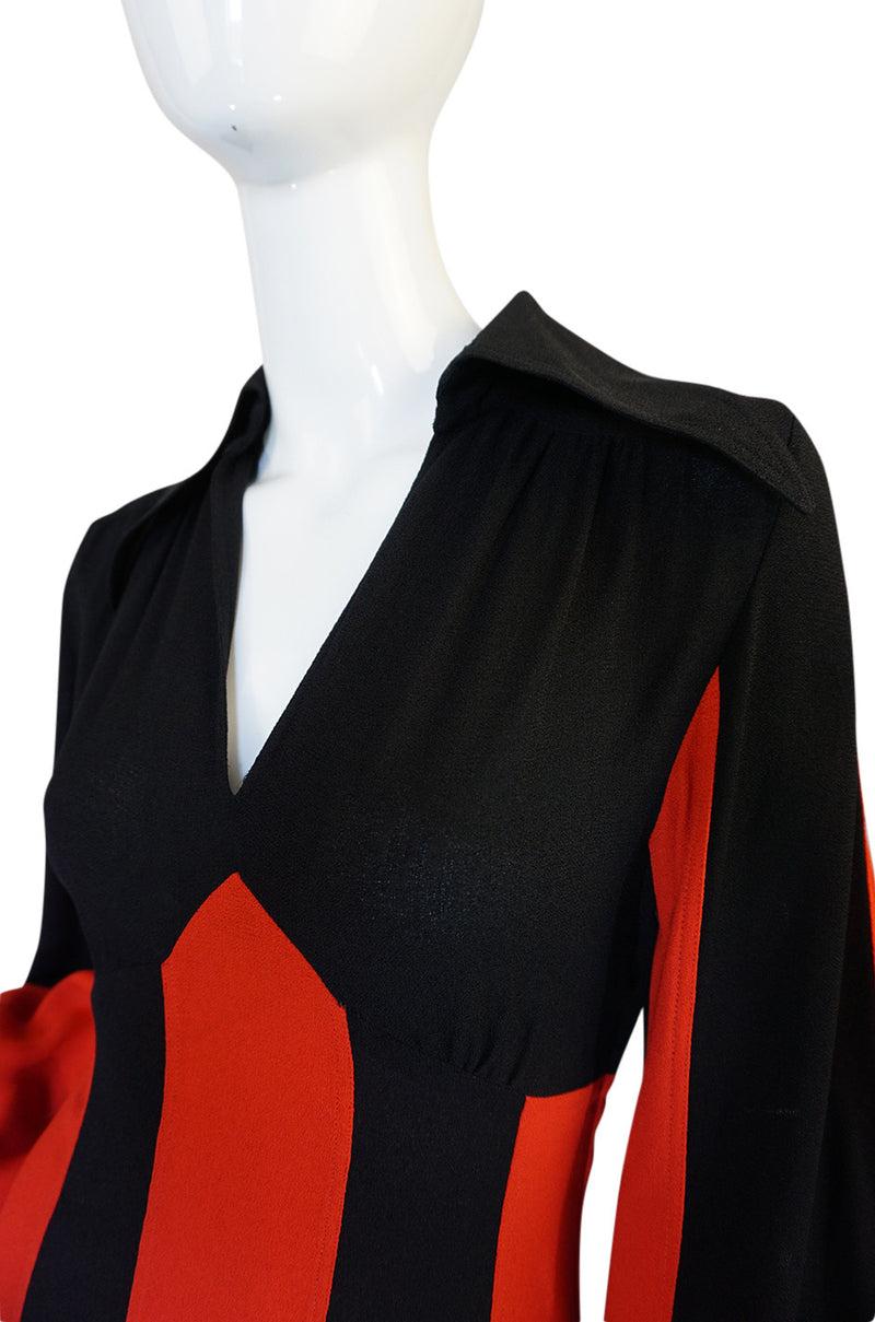 1960s Ossie Clark for Alice Pollock Red & Black Stripe Dress