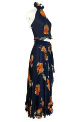 1970s Valentino Four Piece Roma Print Full Length Halter Top Dress Set