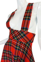 1960s Quad Boutique Red Plaid Maxi Dress Jumper