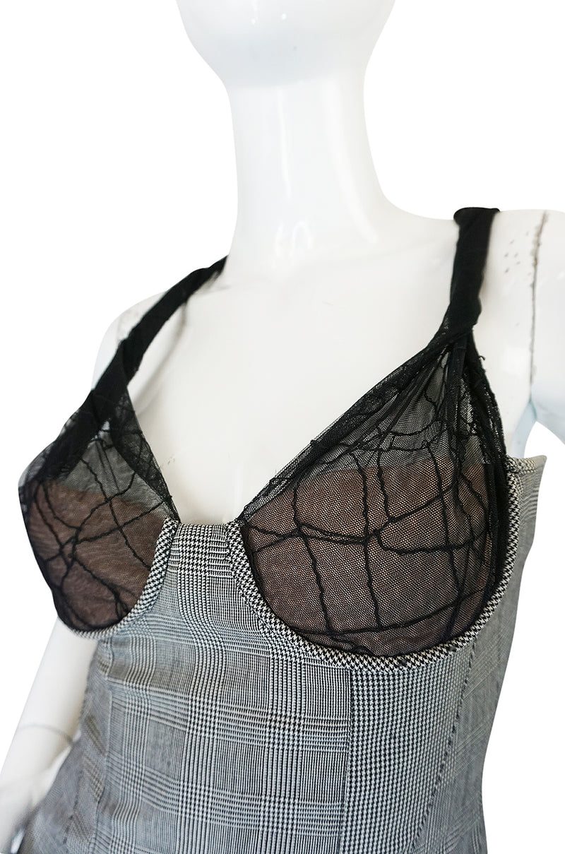 S/S 1998 Gianni Versace Couture Houndstooth Dress w Lace Cups