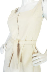 c1972 Halston Ultrasuede Zip Front Dress in Cream