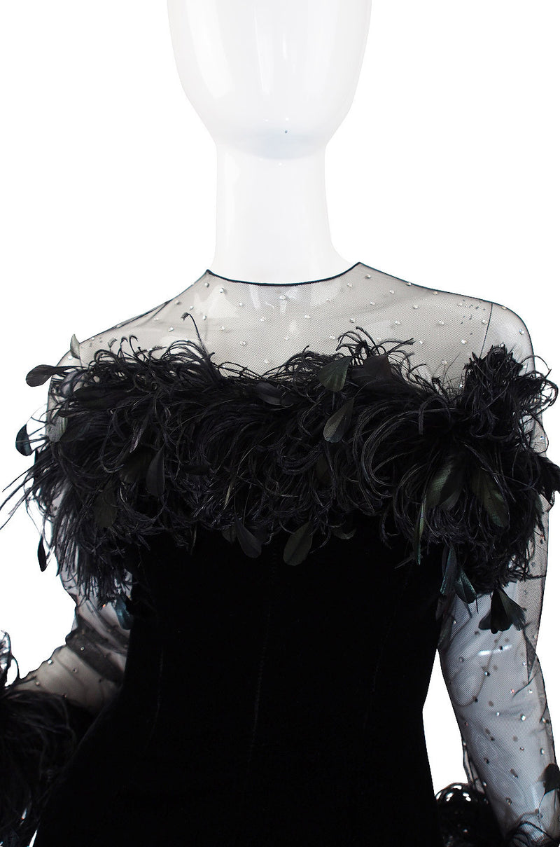 1970s Velvet & Feather Givenchy Gown