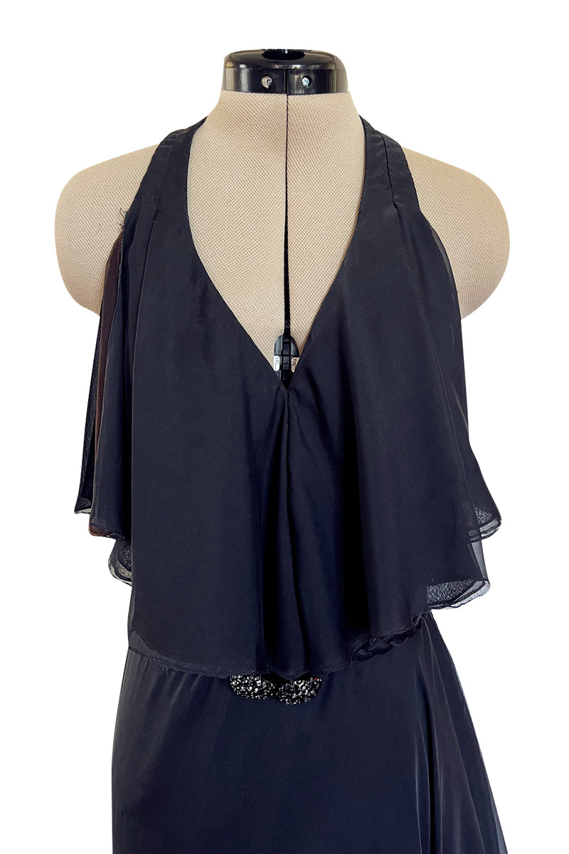 Chic 2000s John Anthony Couture Multi Layer Silk Chiffon Backless Ruffle Plunge Dress