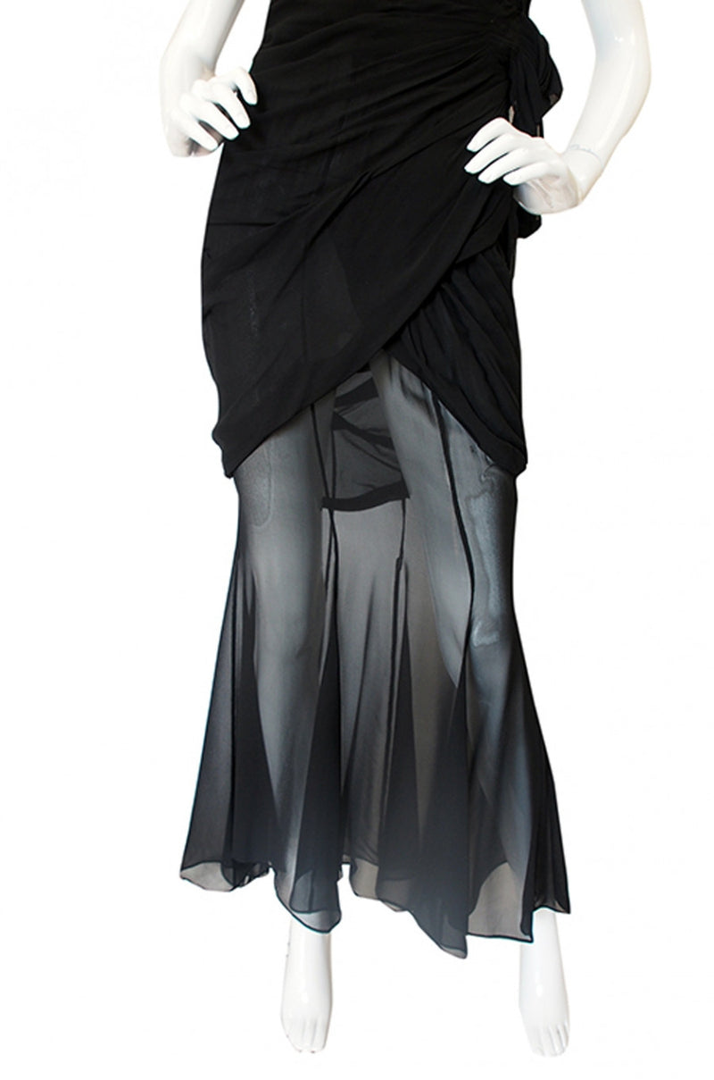 Rare 1980s Thierry Mugler One Shoulder Silk & Sheer Dress