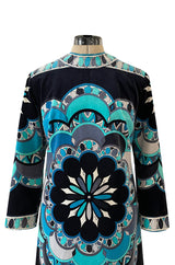 Gorgeous 1960s Emilio Pucci Velvet Dress in Ocean Blues & Classic Circle Print