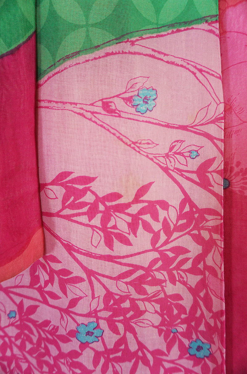 1970s Pink Print Cotton Voile Hanae Mori Wrap Dress