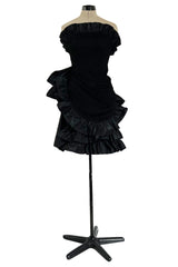 Dramatic Fall 1987 Yves Saint Laurent Strapless Silk & Taffeta Dress w Ruffles & Bow