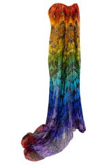 Spring 2008 Alexander McQueen Iconic Strapless Silk Chiffon Butterfly Rainbow Dress w Belt