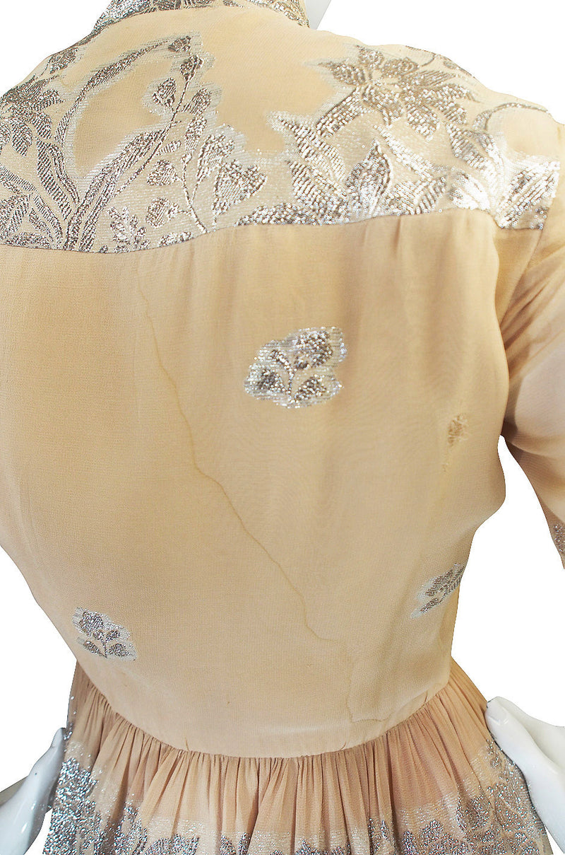 1960s Silk and Silver Thread Oscar de la Renta Dress