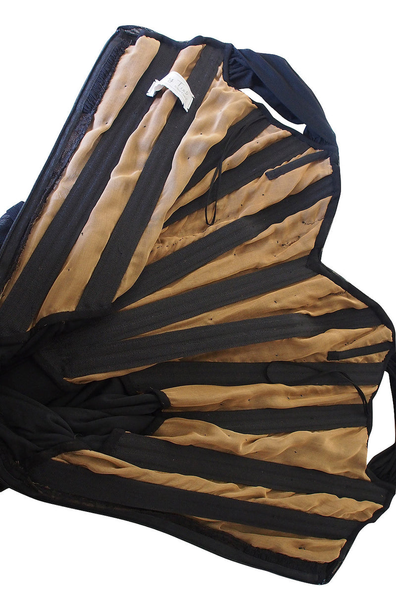 1980s Vicky Tiel Couture Black Silk Net & Lace Corset Gown
