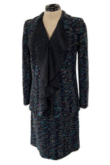 Gorgeous Fall 2000 Chanel by Karl Lagerfeld Haute Couture Ruffled Three Piece Boucle Runway Suit