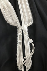1970s Black Caftan w Silver Thread Embroidered Trim & Edging