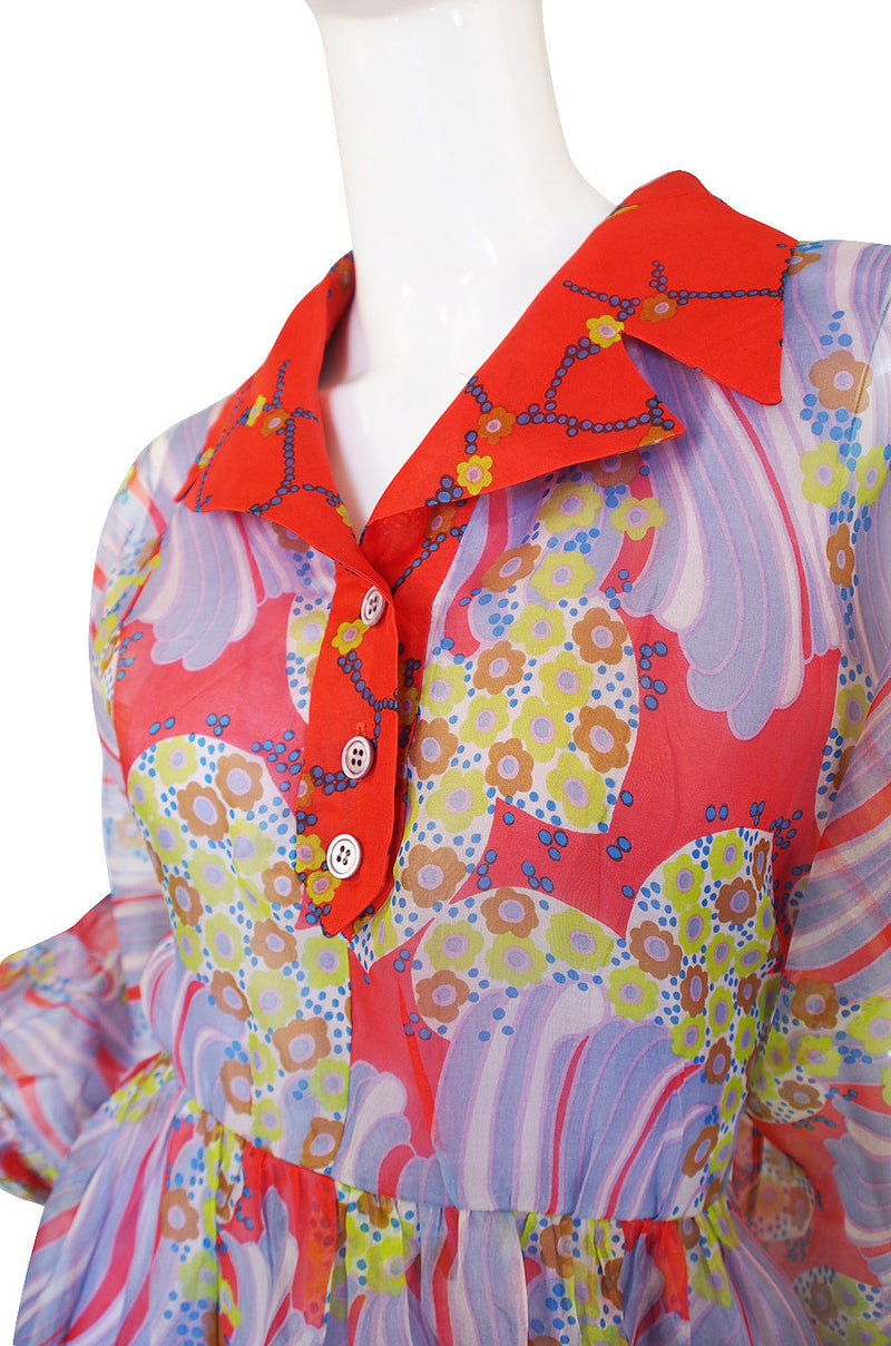 1960s Silk Viole Print Oscar de la Renta Dress