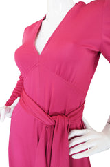 1970s Victor Costa Raspberry Colored Jersey Maxi Dress