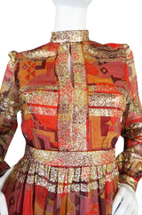 1960s Metallic Malcolm Starr Printed Organza Dress
