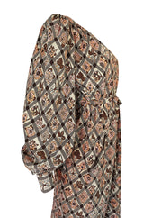 Prettiest 1970s Emanuel Ungaro Haute Couture Full Sleeved Floral & Lattice Printed Silk Dress