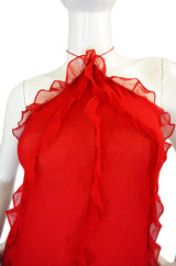 1970s Ruffled Silk Chiffon Bill Blass Bias Cut Dress