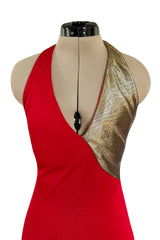 Insanely Good 1980s Giorgio Sant'Angelo Metallic Gold & Red Jersey Dress
