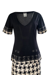 2005 Cruise Chanel Classic Boucle Skirt & Black Cashemere Top Set