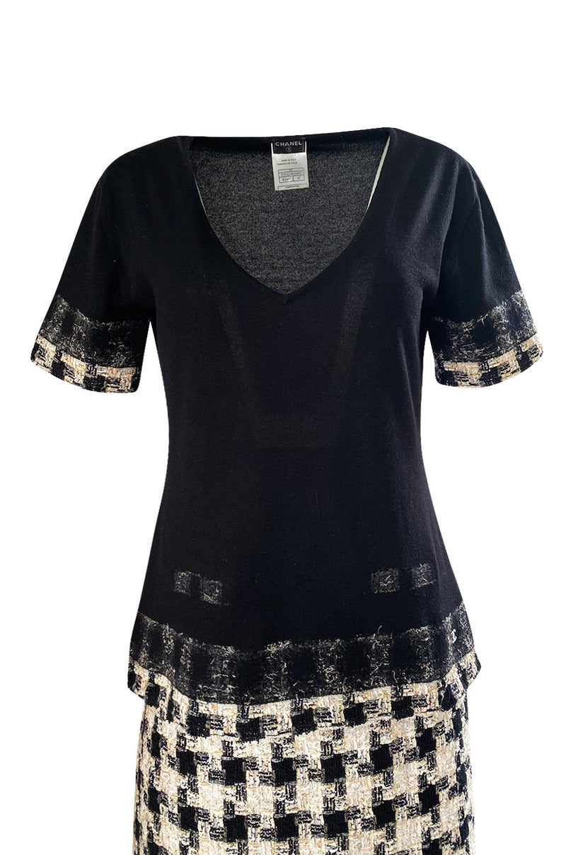 2005 Cruise Chanel Classic Boucle Skirt & Black Cashemere Top Set