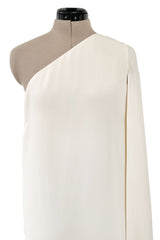 Incredible Resort 2015 Valentino One Shoulder Ivory Caped Sleeve Silk Crepe Dress