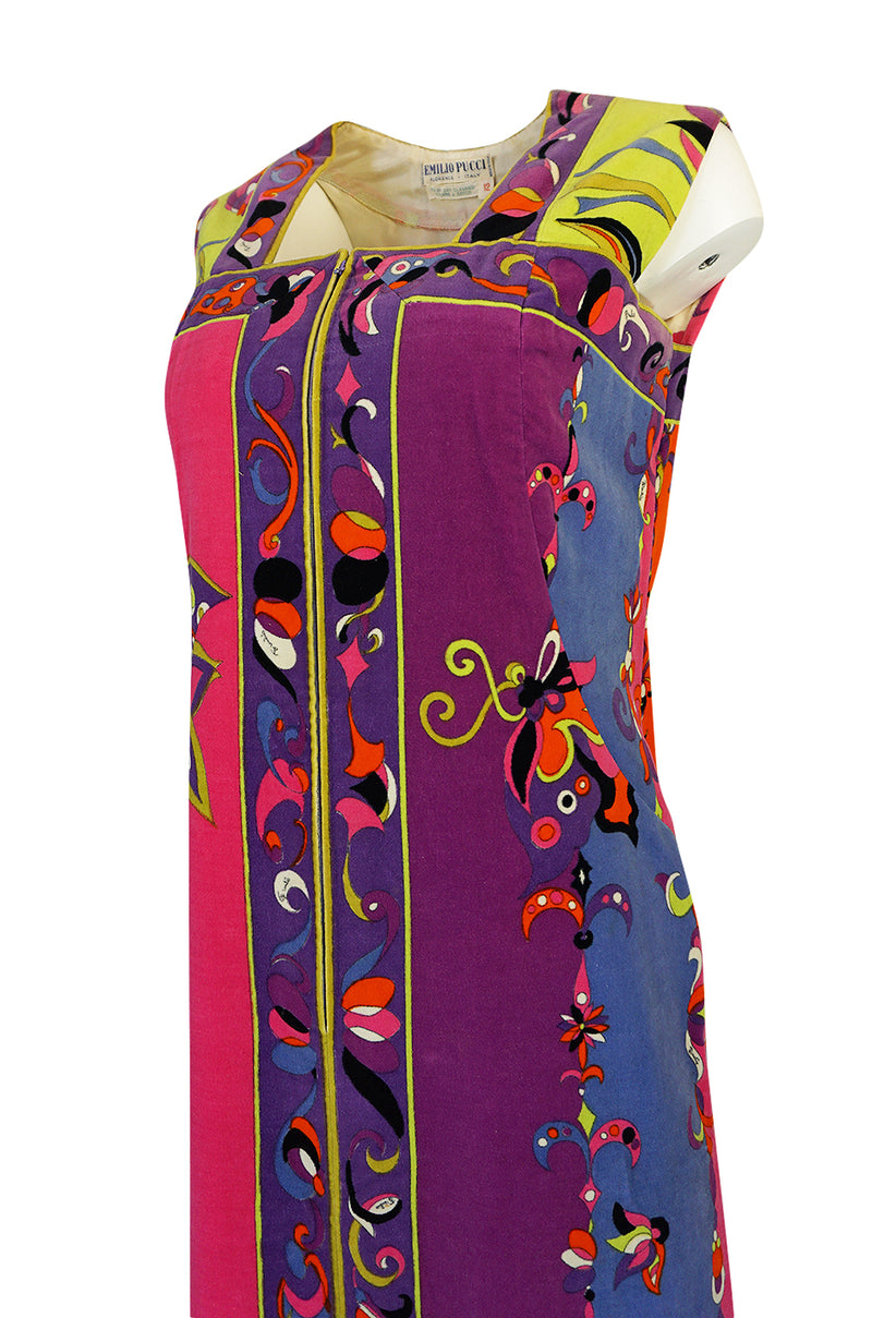 1960s Emilio Pucci Vivid Printed Velvet Front Zipper Dress