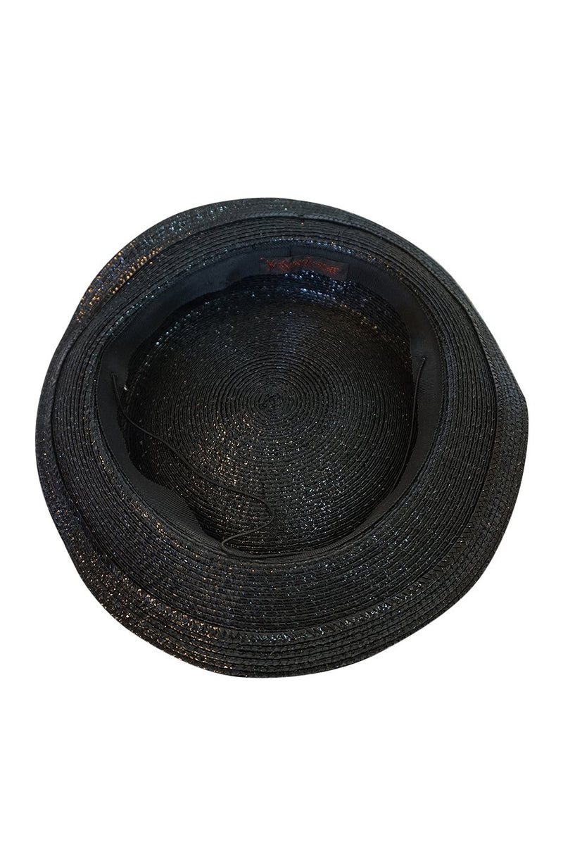 c1982-1987 Yves Saint Laurent Glossy Black Couture Boater Hat