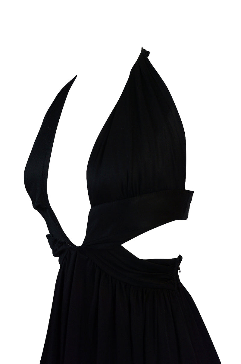 1970s Lanvin Plunge Front Backless Nylon Jersey Halter Dress