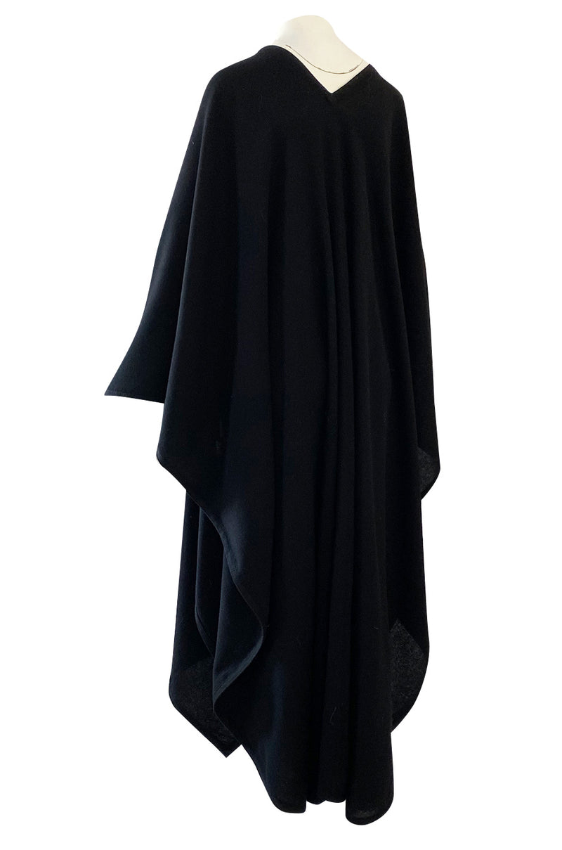 1982 Yves Saint Laurent Fine Black Wool & Braided Edge Minimalist Easy to Wear Poncho Cape