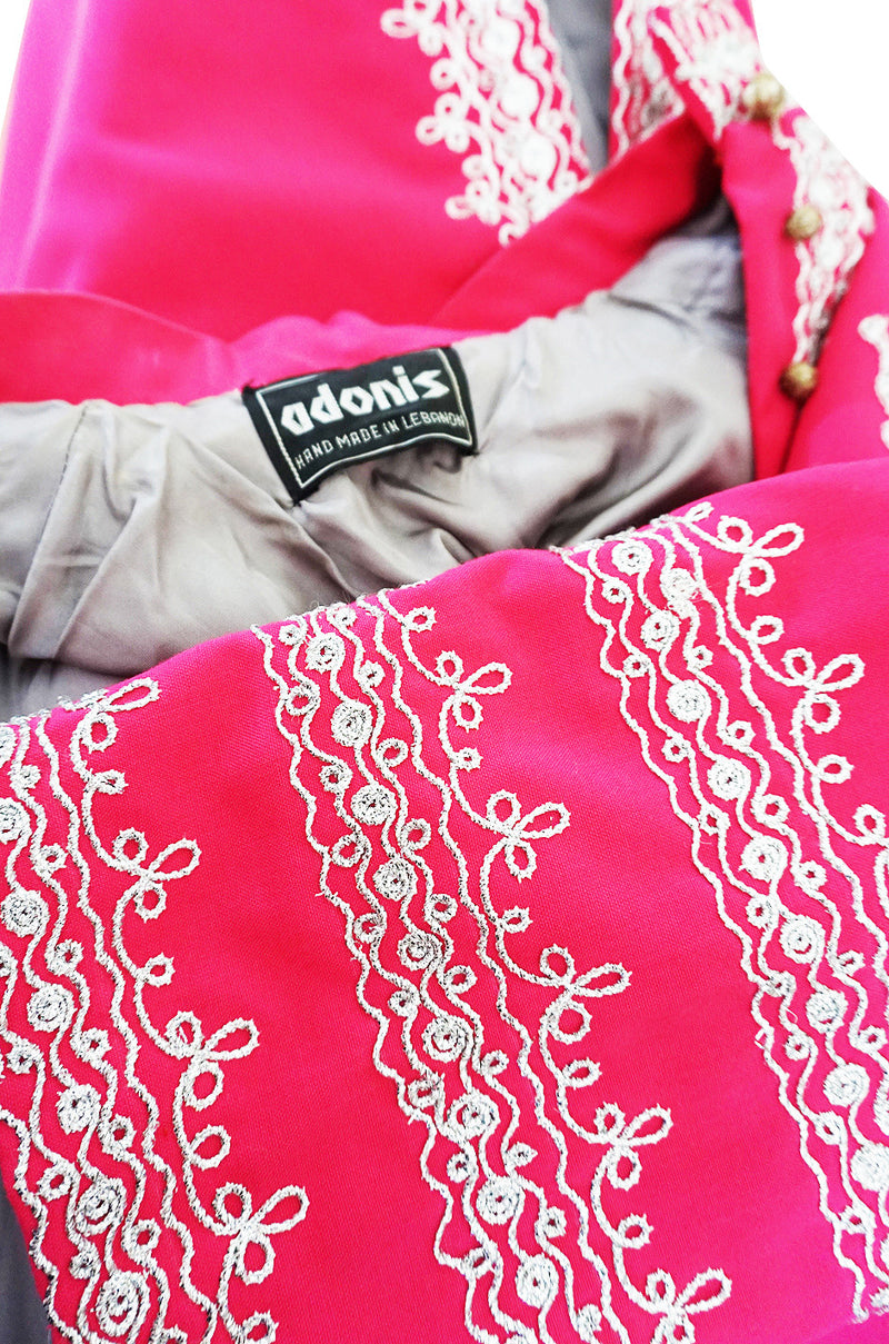 1960s Silver Thread Embroidered Pink Adonis Caftan