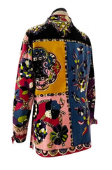 1970s Emilio Pucci Longer Cut Velvet Bright Floral and Medallian Print Jacket