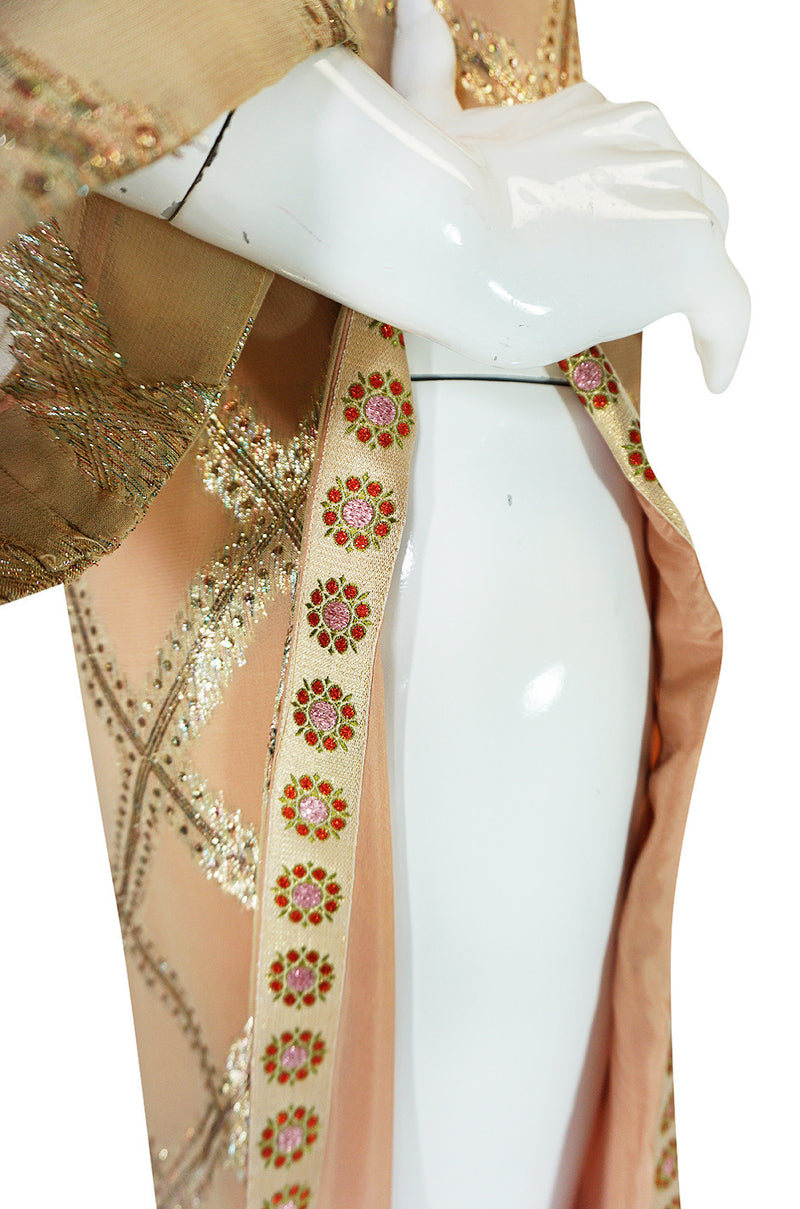 1960s Tina Leser Gold Lame Thread Side Slit Tunic Caftan Dress
