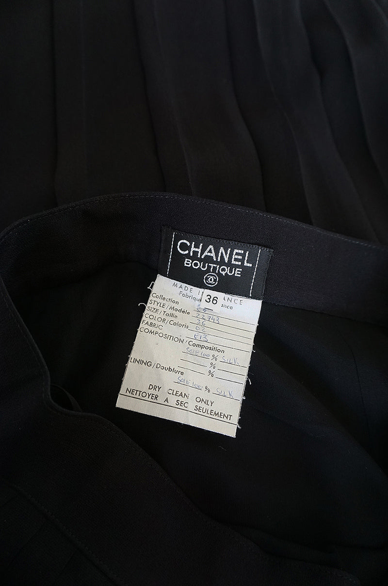 1980s Chanel Silk Crepe Pleated Full Length Maxi Skirt