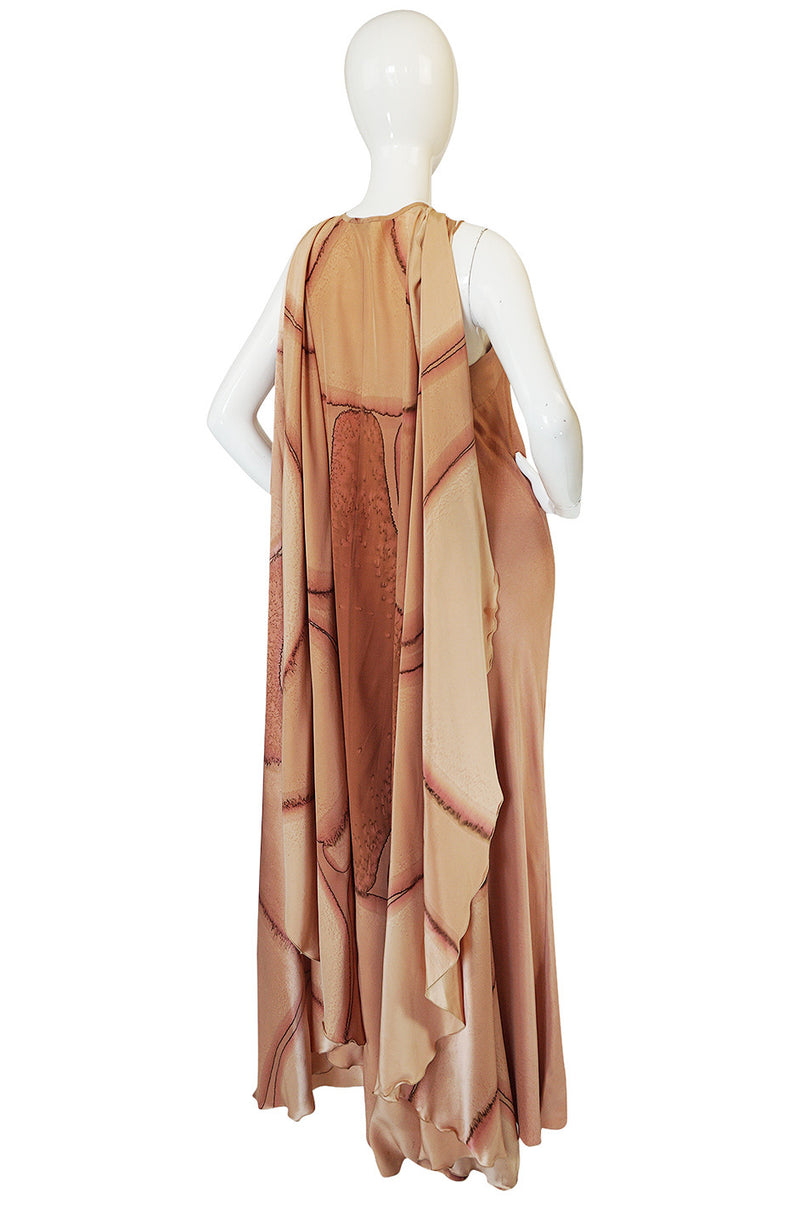 Rare 1960s Hand Painted Silk Andre Murasan Dress & Cape
