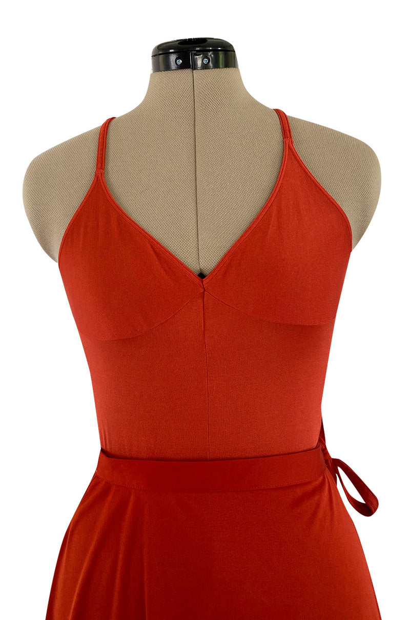 Original 1987 Danskins Deep Rust Coloured Stretch Jersey Bodysuit & Wrap Skirt