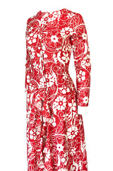 1970 Oscar de la Renta Documented Red Print Beach Coat Dress