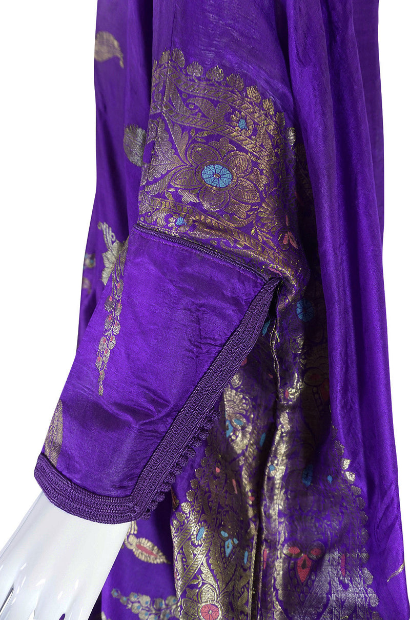 1960s Sleeved Purple Silk & Gold Thread Caftan